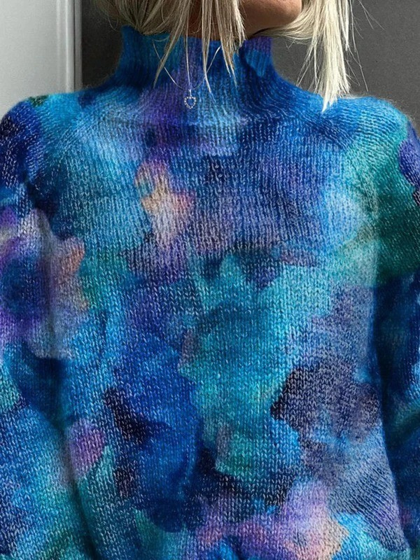 Watercolor Floral Knit Turtleneck Sweater