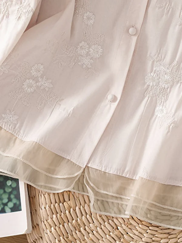 Art Retro Embroidery 3/4 Sleeve Patchwork Shirt