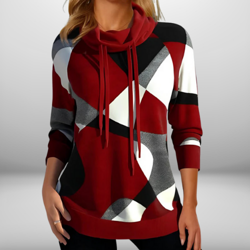 Kiana| Stylish Pullover with Geometric Print and Cowl Neck