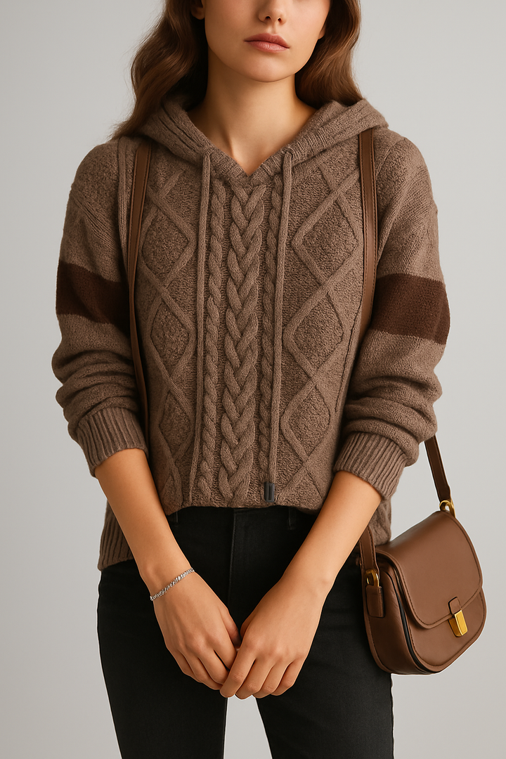 Sophia – Cozy Cable Knit Hoodie for Effortless Everyday Warmth