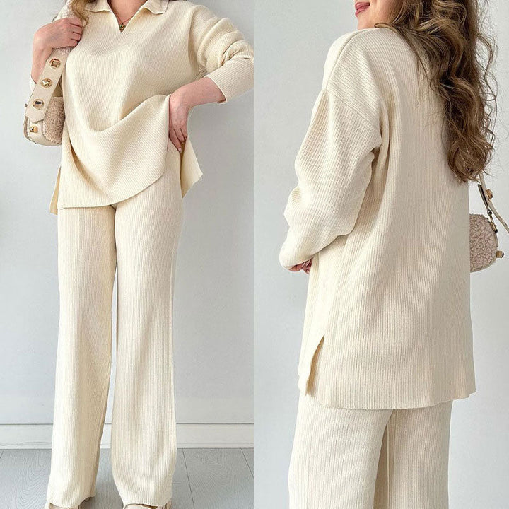 Rosalie - Casual two-piece set with V neck and slit
