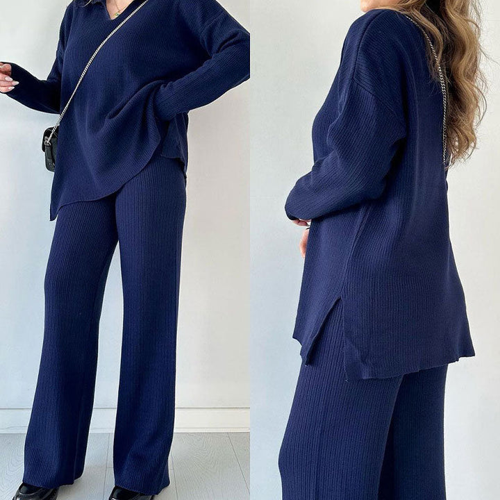 Rosalie - Casual two-piece set with V neck and slit