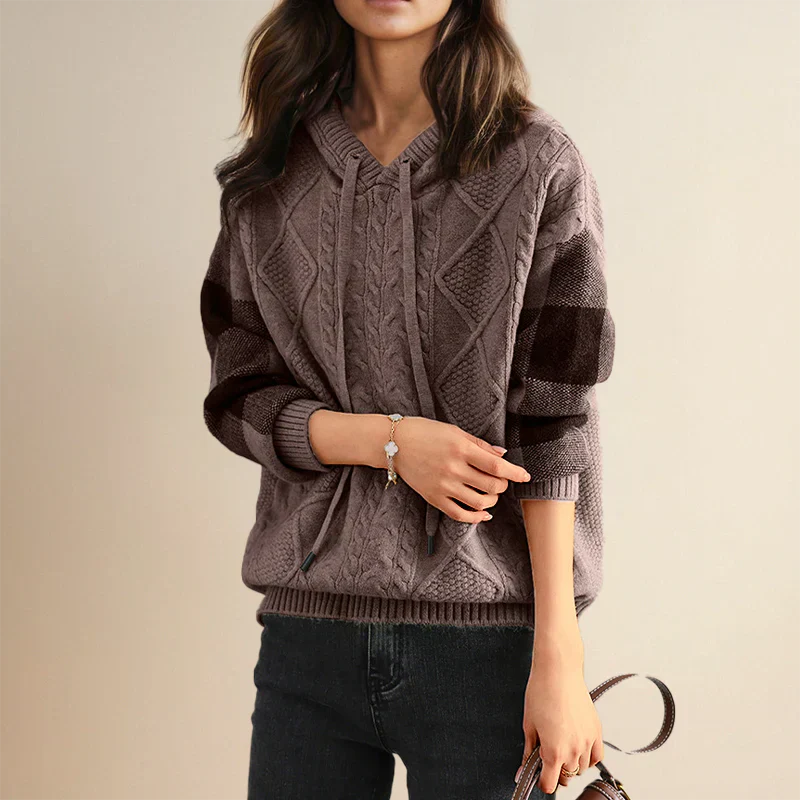 Sophia – Cozy Cable Knit Hoodie for Effortless Everyday Warmth