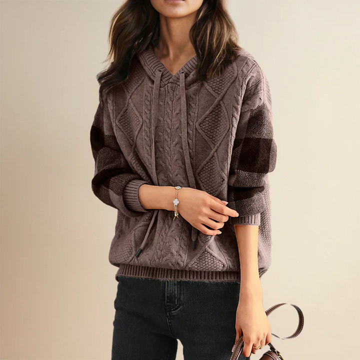Sophia – Cozy Cable Knit Hoodie for Effortless Everyday Warmth