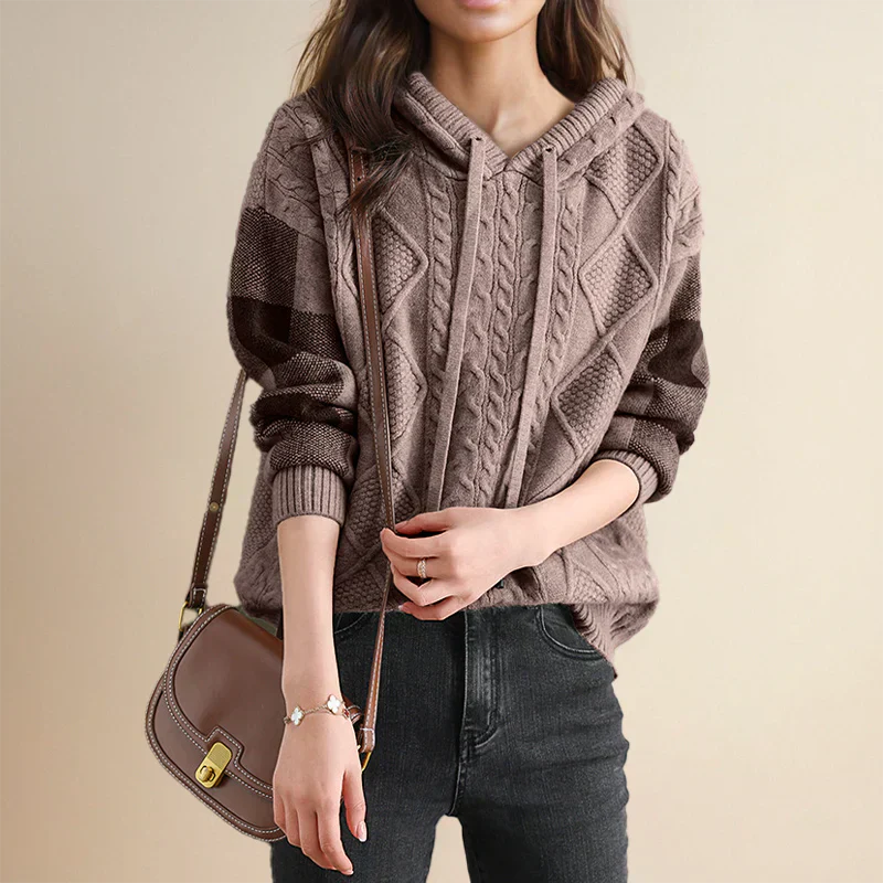 Sophia – Cozy Cable Knit Hoodie for Effortless Everyday Warmth