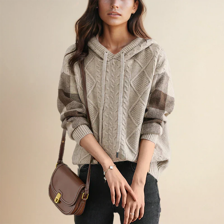 Sophia – Cozy Cable Knit Hoodie for Effortless Everyday Warmth